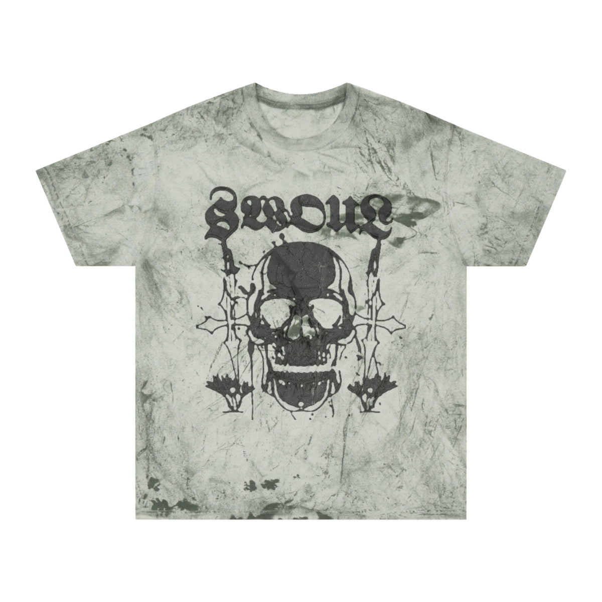 Skull Graphic T-Shirt — 'Swoul' Distressed Marble Tee